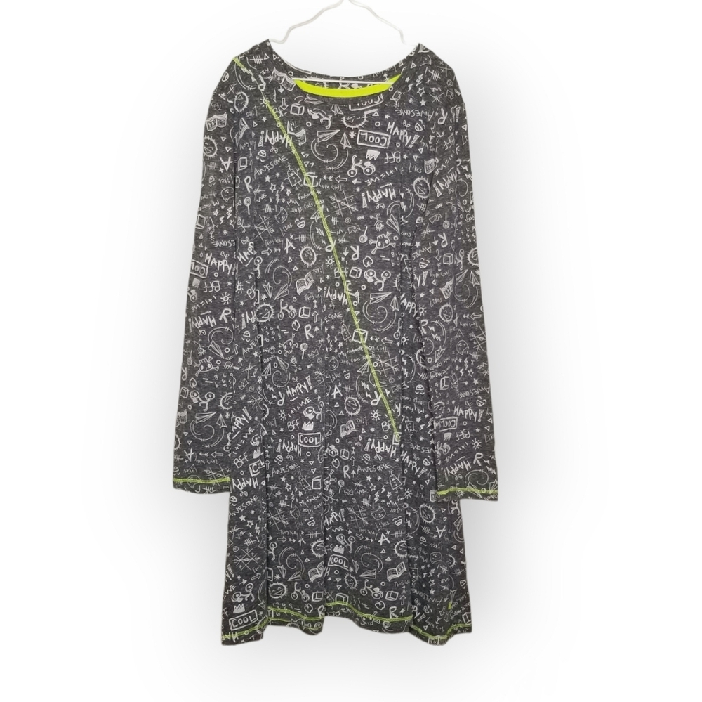 Kind Is Cool gray school doodle skater dress knee length long sleeves girl's XL